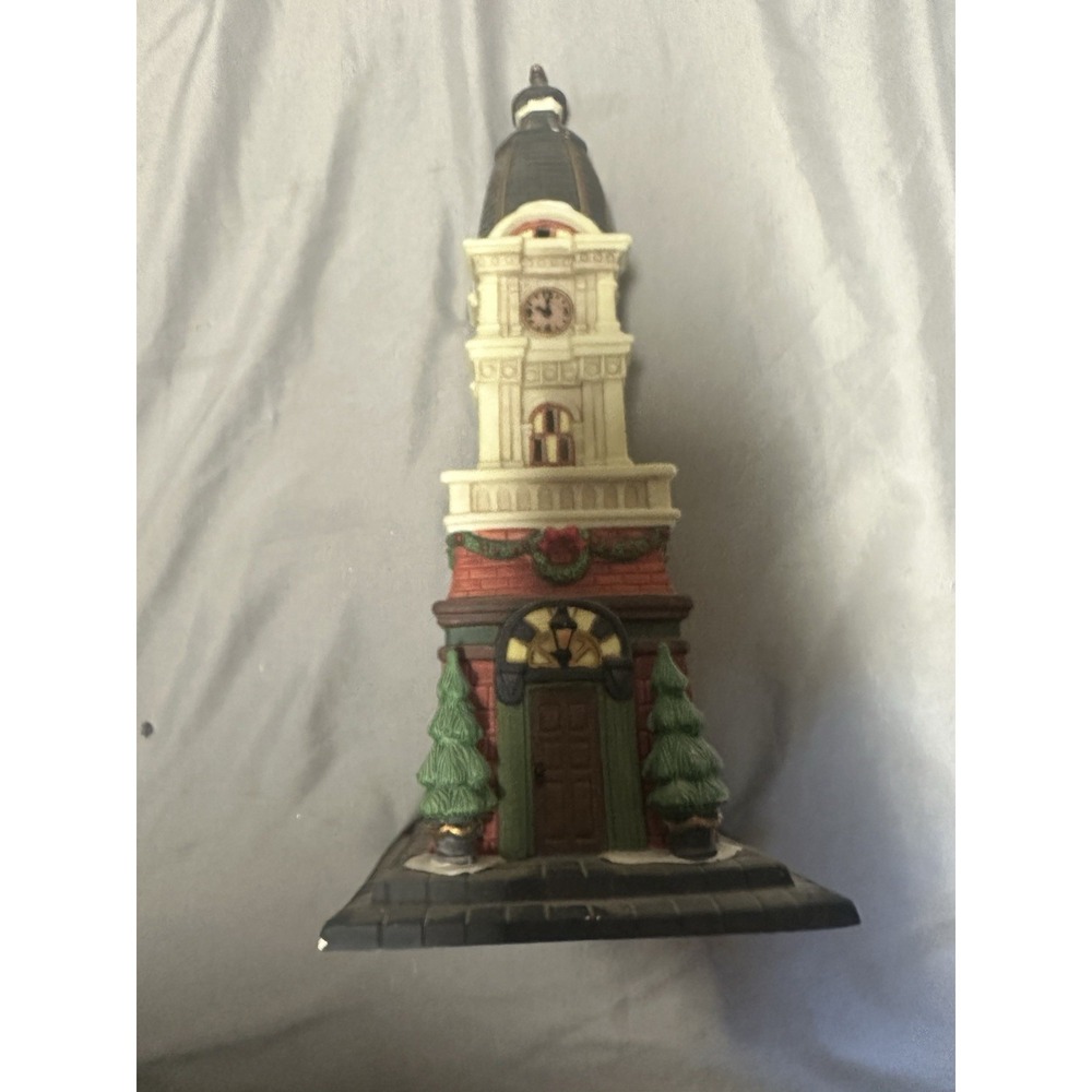 Holiday Time Christmas Village Porcelain Building - CLOCK TOWER - Lighted